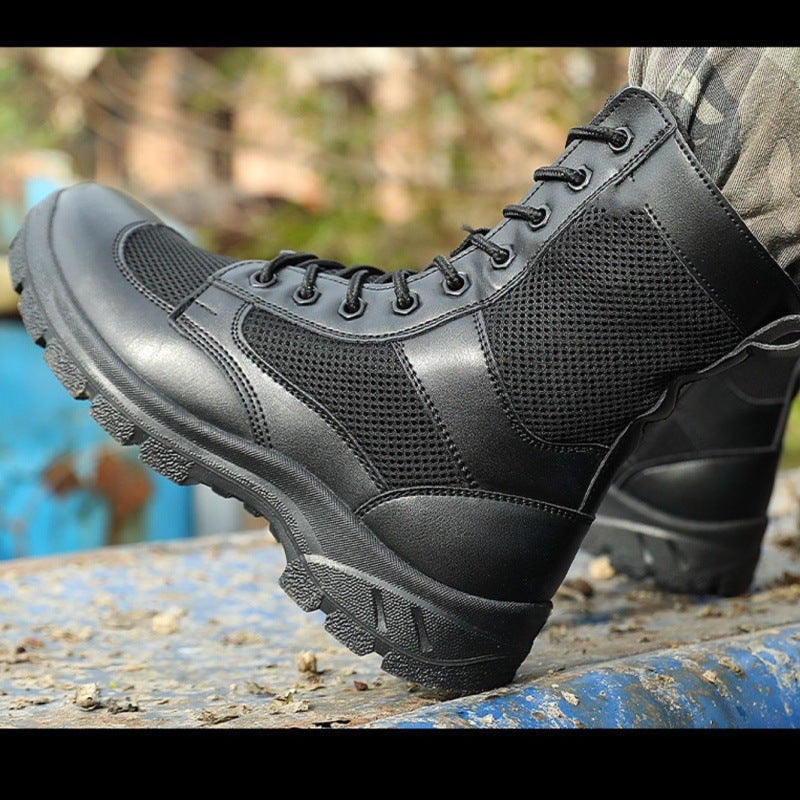 Summer Breathable Combat Training Boots High-Top Mesh Zipper Security Unit Cycling Duty Martin Boots Security Inspection Work Boots - Image 1